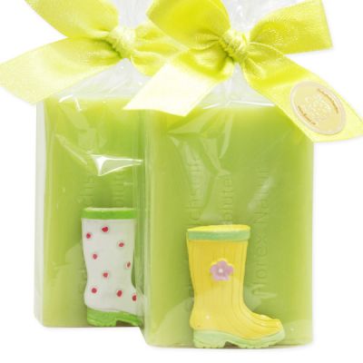 Sheep milk soap 100g decorated with a garden-boot in a cellophane, Lime blossom 