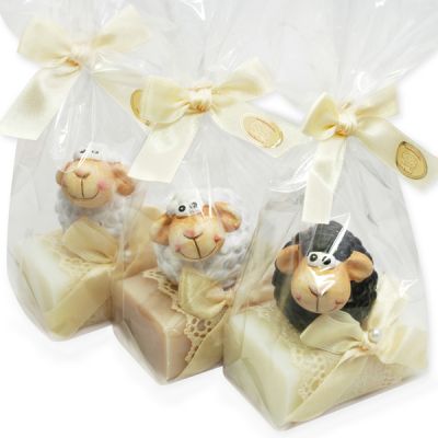 Sheep milk soap 100g, decorated with a sheep in a cellophane, Classic/almond oil 