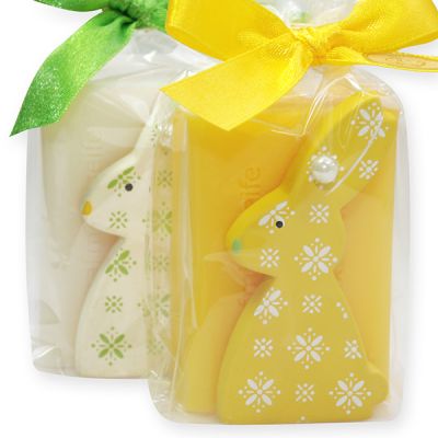 Sheep milk soap 100g, decorated with a wood rabbit in a cellophane, Classic/sunflower 
