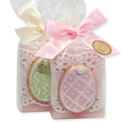 Schafmilchseife eckig 100g dekoriert mit Deko Kekse in Cello, Jasmin/Magnolie 