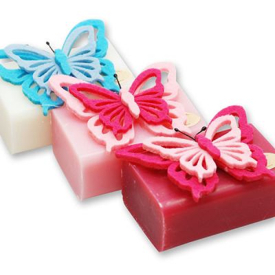 Sheep milk soap 100g decorated with a butterfly, sorted 