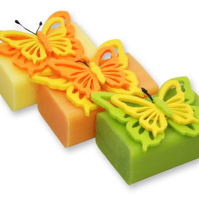 Sheep milk soap 100g decorated with felt butterfly, sorted 