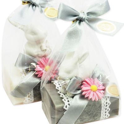 Sheep milk soap 100g decorated with a rabbit in a cellophane, Classic/Edelweiss 