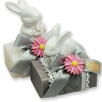 Sheep milk soap 100g, decorated with a rabbit, Classic/Edelweiss 
