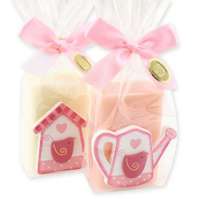 Sheep milk soap 100g decorated with wooden motives in a cellophane bag, Classic/Peony 