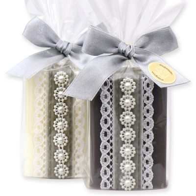 Sheep milk soap 100g decorated with a glitter ribbon in a cellophane, Classic/Christmas rose 