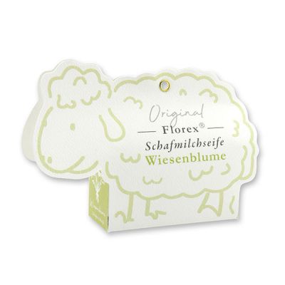 Schafmilchseife eckig 100g in der Schäfchen-Schachtel, Wiesenblume 
