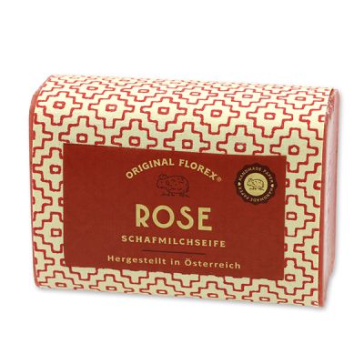 Schafmilchseife eckig 100g, "Handmade Paper" Rose mit Blüten 