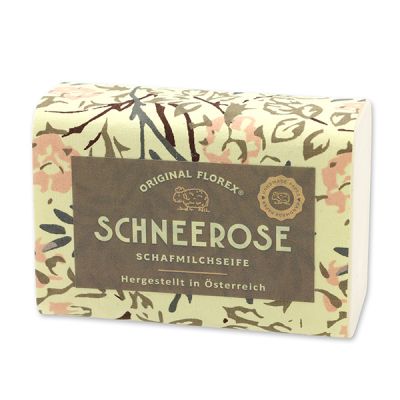Schafmilchseife eckig 100g, "Handmade Paper" Schneerose 