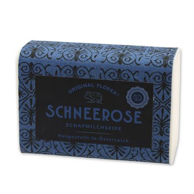 Schafmilchseife eckig 100g, "Handmade Paper" Schneerose 