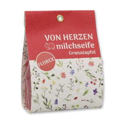 Schafmilchseife eckig 100g in Tasche "Von Herzen", Granatapfel 