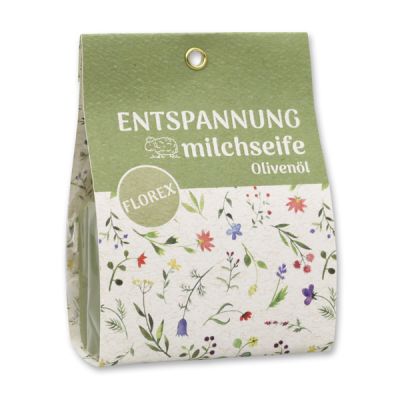 Schafmilchseife eckig 100g in Tasche "Entspannung", Olivenöl 