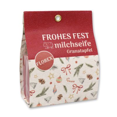 Schafmilchseife eckig 100g in Tasche "Frohes Fest", Granatapfel 