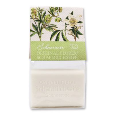 Sheep milk soap 100g in a cellophane bag, Christmas rose white 