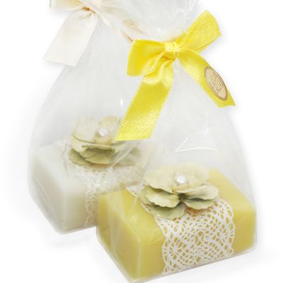 Sheep milk soap 100g decorated with a flower in a cellophane, Classic/chamomile 