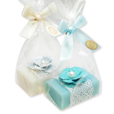 Sheep milk soap 100g decorated with a flower in a cellophane, Classic/salt soap 
