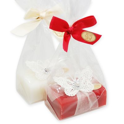 Sheep milk soap 100g decorated with a butterfly in a cellophane, Classic/pomegranate 