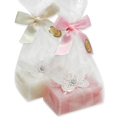 Sheep milk soap 100g, decorated with a butterfly in a cellophane, Classic/peony 