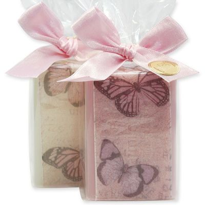 Sheep milk soap 100g decorated with a butterfly ribbon in a cellophane, Classic/Japanese cherry 