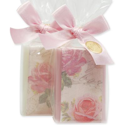 Sheep milk soap 100g, decorated with a rose ribbon in a cellophane, Classic/Japanese cherry 