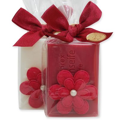 Sheep milk soap 100g decorated with a flower in a cellophane, Classic/mallow blossom 