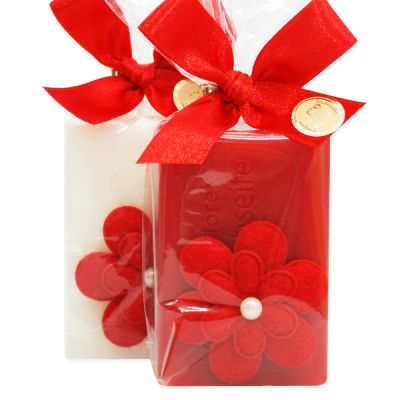 Sheep milk soap 100g decorated with a flower in a cellophane, Classic/pomegranate 