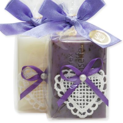 Sheep milk soap 100g decorated with a crochet heart ina  cellophane, Classic/lavender 