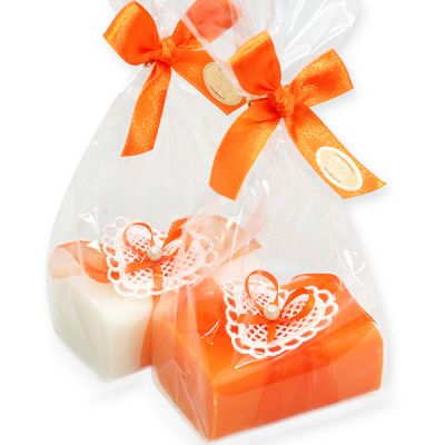 Sheep milk soap 100g, decorated with a crochet heart in a cellophane, Classic/freesia 