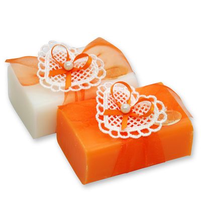 Sheep milk soap 100g, decorated with a crochet heart, Classic/freesia 