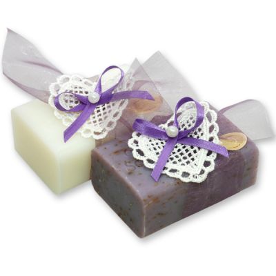 Sheep milk soap 100g decorated with a crochet heart, Classic/lavender 