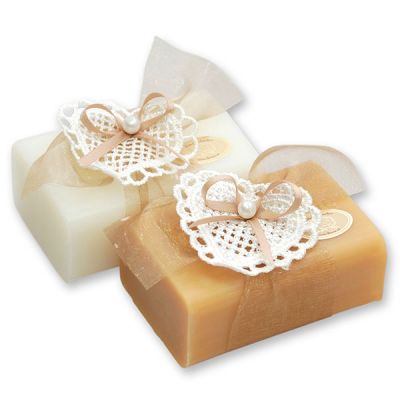 Schafmilchseife eckig 100g dekoriert mit Herz, Classic/Quitte 