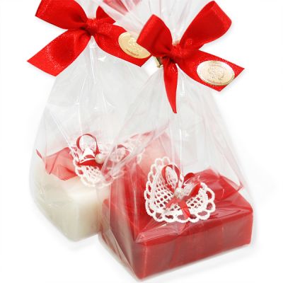 Sheep milk soap 100g decorated with a heart in a cellophane, Classic/pomegranate 
