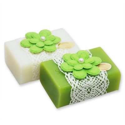 Schafmilchseife eckig 100g dekoriert mit Blume, Classic/Birne 