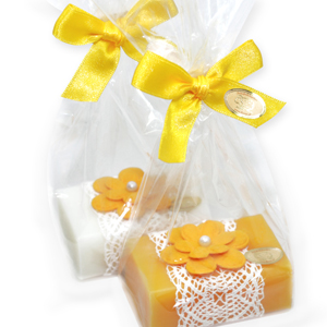 Sheep milk soap 100g decorated with a flower in a cellophane, Classic/honey 