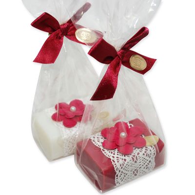 Sheep milk soap 100g, decorated with a flower in a cellophane, Classic/mallow blossom 