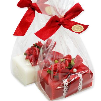Sheep milk soap 100g decorated with a rose in a cellophane, Classic/rose 