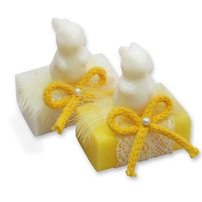 Sheep milk soap 100g, decorated with a soap rabbit 23g, Classic/frangipani 