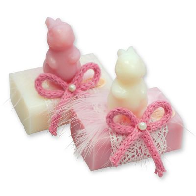 Schafmilchseife eckig 100g dekoriert mit Seife Hase Langohr 23g, Classic/Japanische Kirsche 
