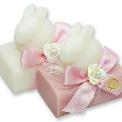 Schafmilchseife eckig 100g dekoriert mit Seife Hase 40g, Classic/Japanische Kirsche 