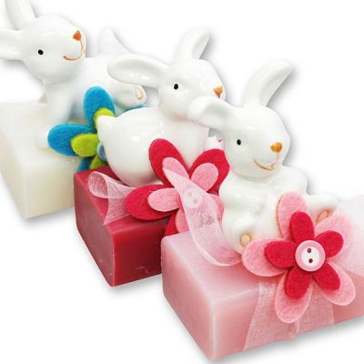 Sheep milk soap 100g, decorated with a rabbit, sorted 