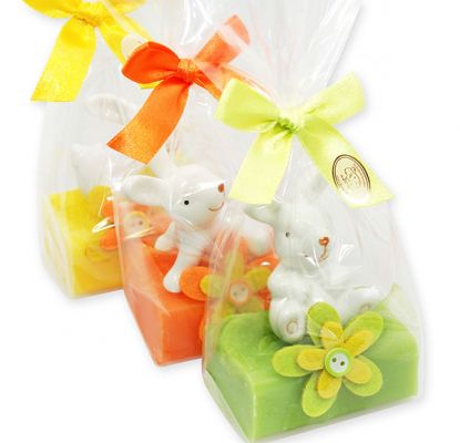 Sheep milk soap 100g, decorated with a rabbit in a cellophane bag, sorted 