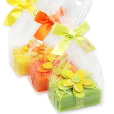 Sheep milk soap 100g decorated with a flower in a cellophane bag, sorted 