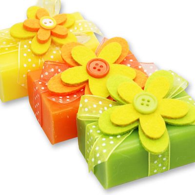 Sheep milk soap 100g, decorated with a flower, sorted 