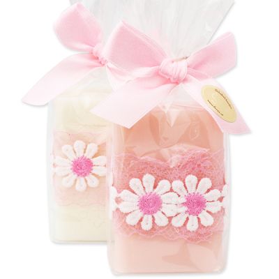 Sheep milk soap 100g, decorated with a flower ribbon in a cellophane, Classic/peony 