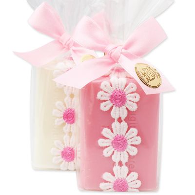 Sheep milk soap 100g decorated with a flower ribbon in a cellophane, Classic/peony 
