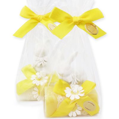 Sheep milk soap 100g decorated with a rabbit in a cellophane, Classic/chamomile 