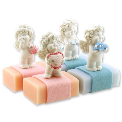 Sheep milk soap 100g decorated with an angel-igor, Peony/Forget-me-not 