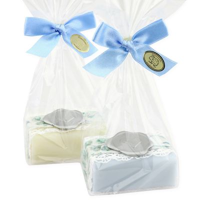 Sheep milk soap 100g decorated with a heart-seal in a cellophane bag, Classic/forget-me-not 
