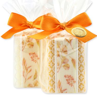 Sheep milk soap 100g, decorated with a ribbon in a cellophane, Classic/Marigold 