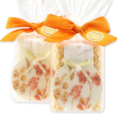 Sheep milk soap 100g, decorated with a ribbon in a cellophane, Classic/Marigold 